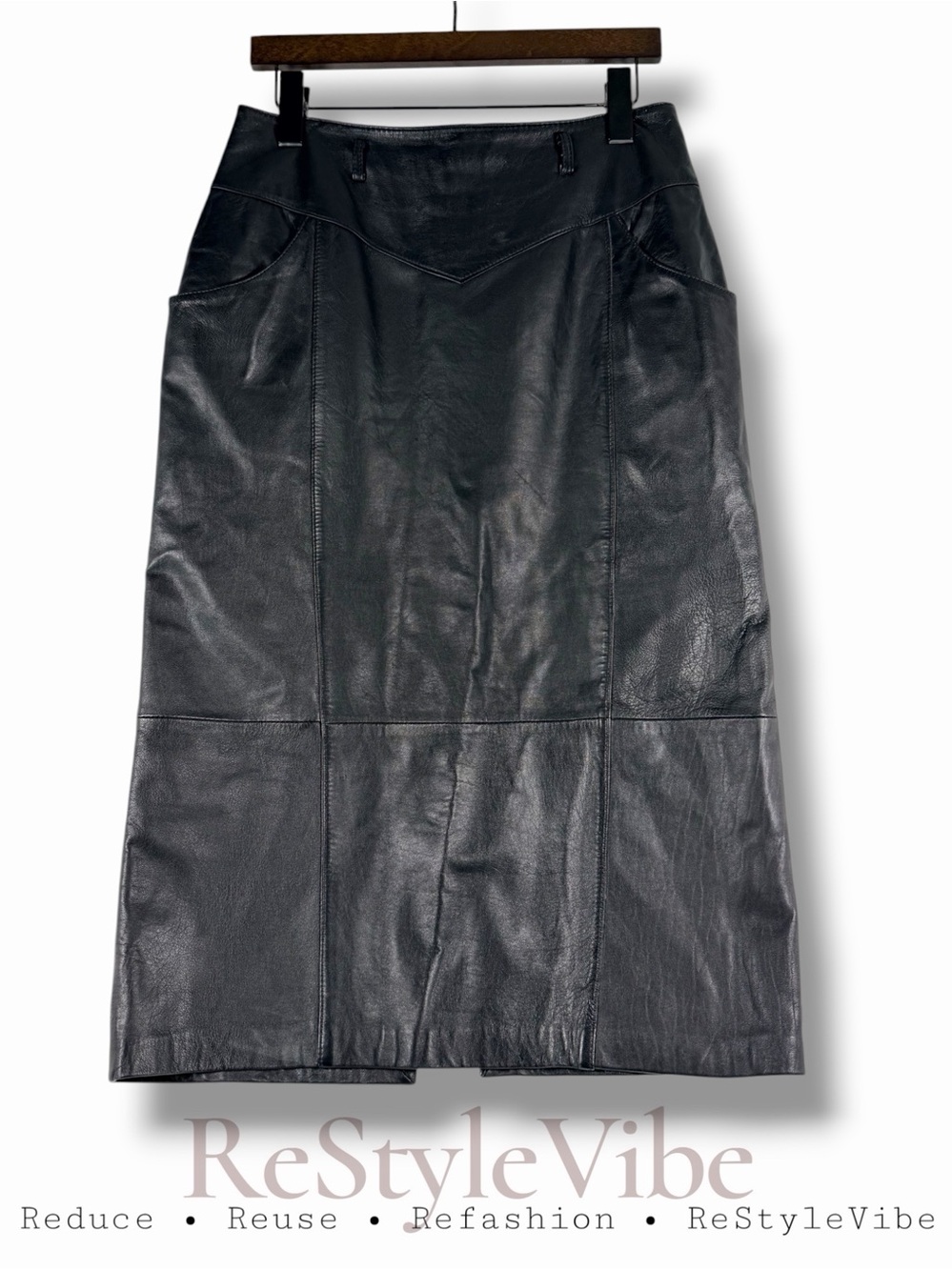SAKS FIFTH AVENUE Women’s Size 12 Skirt Leather Pencil VINTAGE Midi Length Lined